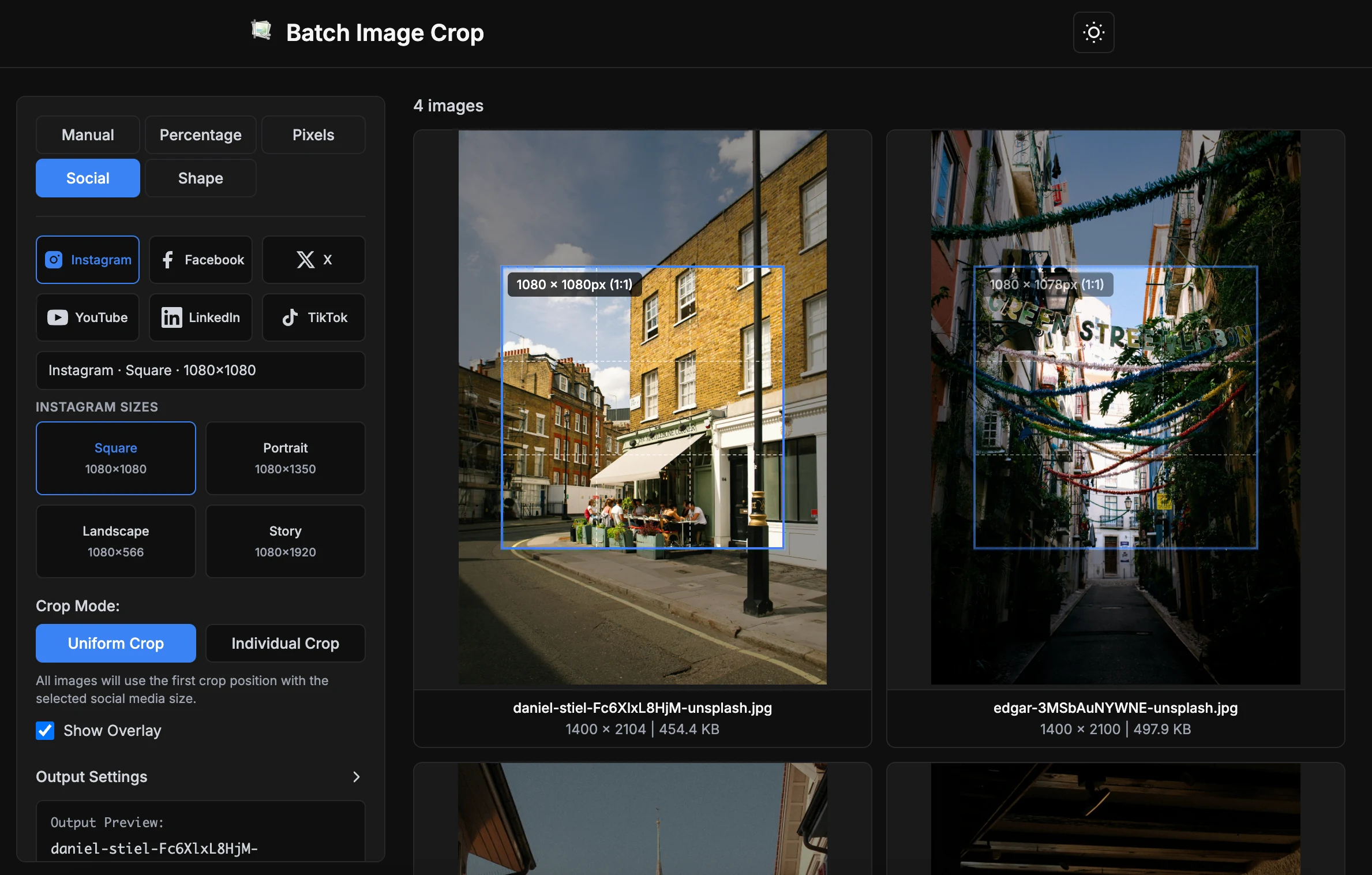 Step 2: Select a social media preset before batch export